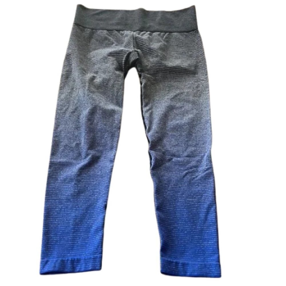 RYKA Leggings - Black and Gray Blue Striped